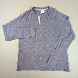 FAHERTY BRAND Mens Long Sleeve Henley Shirt Size Medium Blue Heatered
